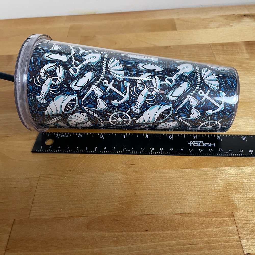 Vera Bradley Navy and White Nautical Tumbler with Straw- 24 oz. - Picture 5 of 10